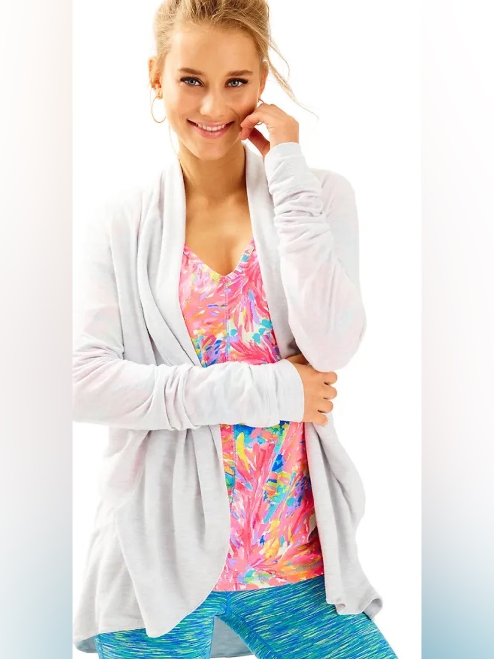 LIKE NEW Lilly Pulitzer Cassine Cardigan Heathered Seaside Grey L